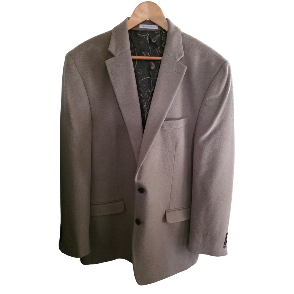 Ralph Lauren Mens Blazer Jacket Taupe Wool Silk Cashmere Blend Paisley Lined 46L